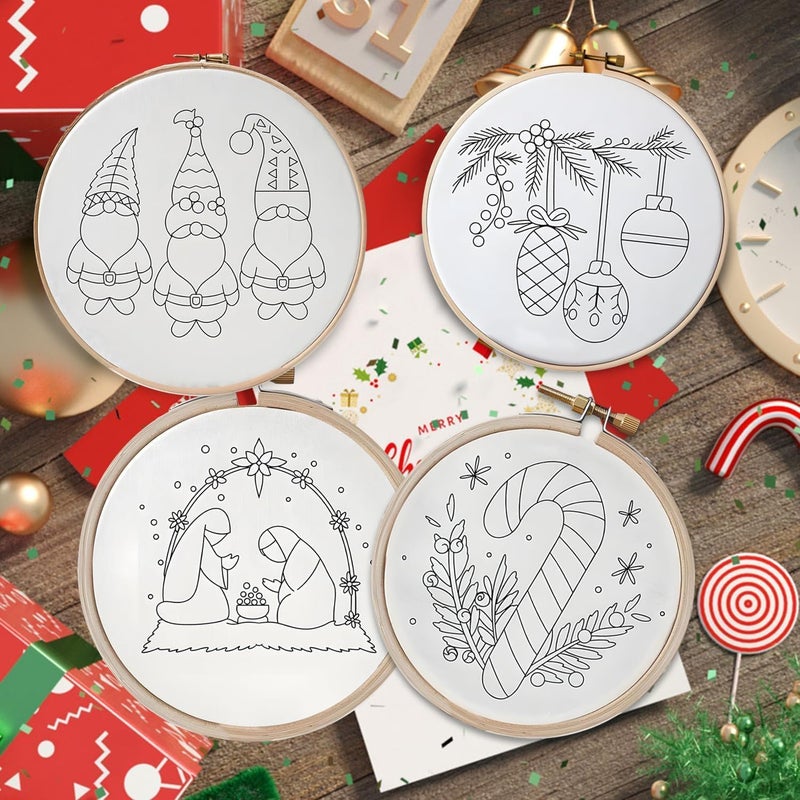 YOUDRN Christmas Embroidery Kits, Embroidery Kits for Adults,Christmas Embroidery Kit for Beginners with Pattern,Cotton Threads,Needles,Instruction,20cm Hoo,for Decor Home Room (Stockings) - Image 4